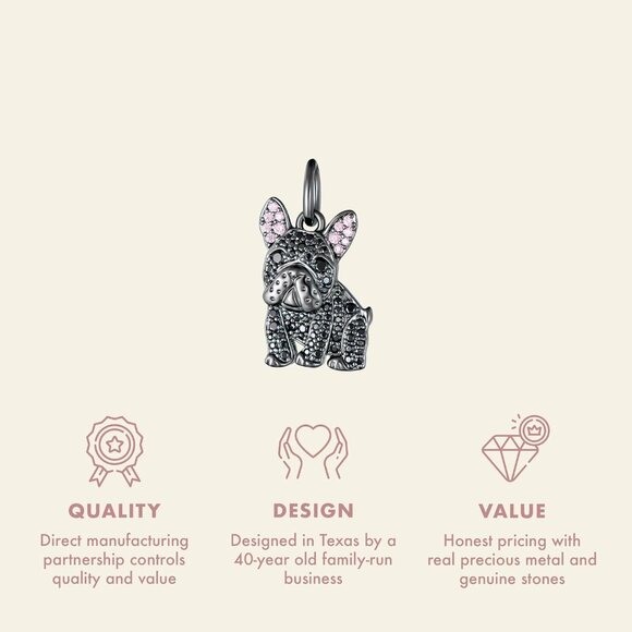 Sterling Gold Bulldog Black charm plated option cubic zirconia Necklace Jewelry - Picture 4 of 5